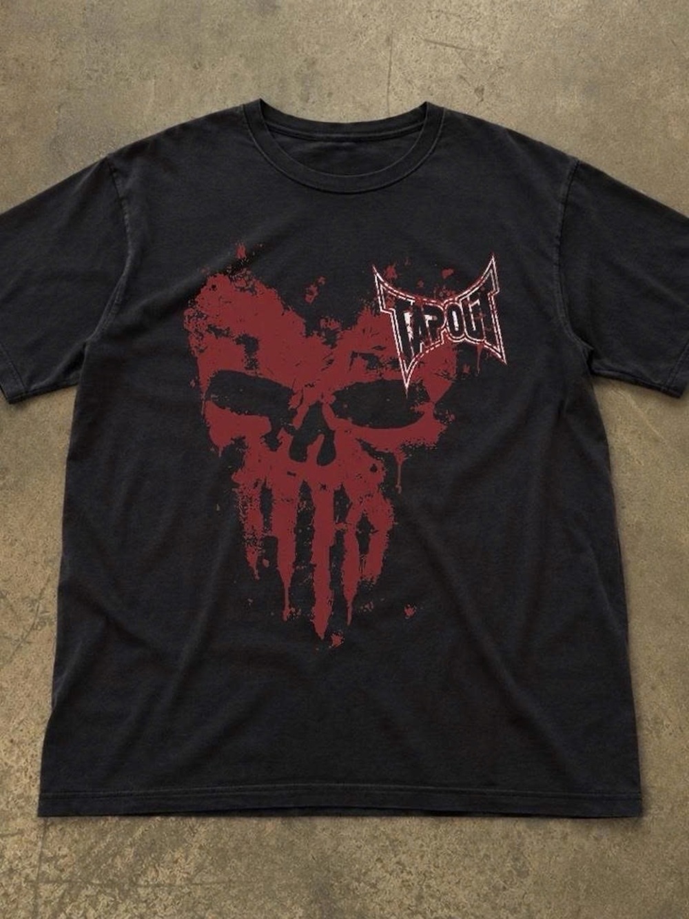 Tapout Black Short Sleeve Tee with Red Skull Graphic